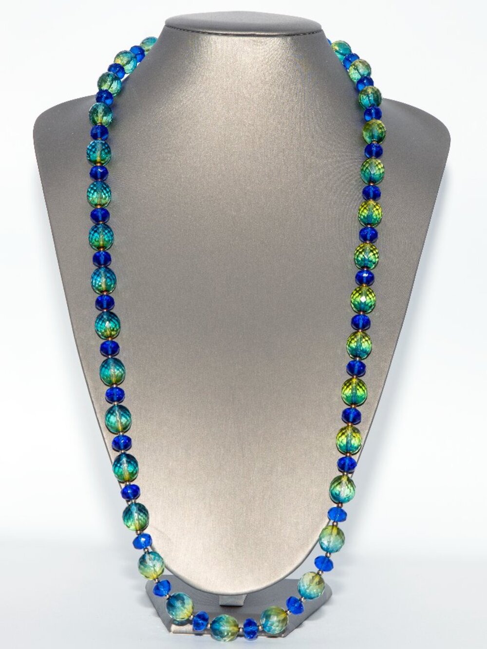 Joan Rivers Blue and Green Ombre Faceted Crystal Necklace Designer Vintage
